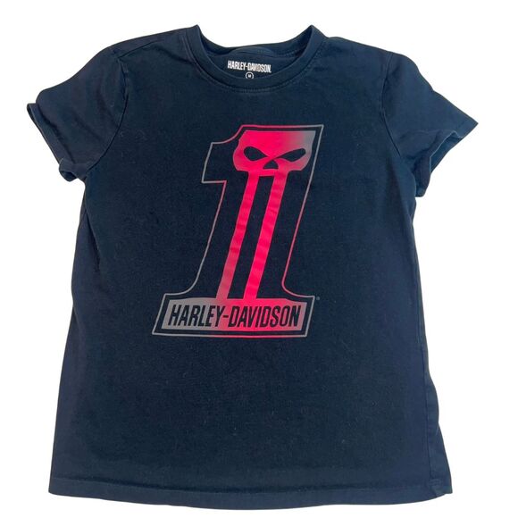 Harley Davidson T shirt Womens Medium Black Pink Skull Top Biker Grunge Shirt - Picture 5 of 11